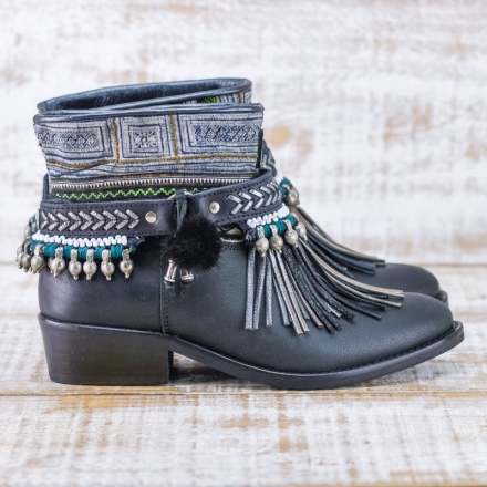 BOTA BOHO TRIBAL - PIEL NEGRA - TALLA 37