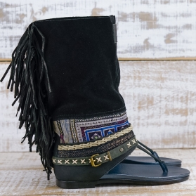 SANDALIAS BOHO ALTAS PIEL NEGRA 37