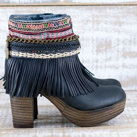 BOTAS BOHO TACON PIEL NEGRO - TALLA 36