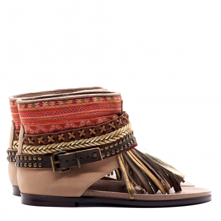SANDALIAS BOHO PIEL MARRÓN - TALLA 37